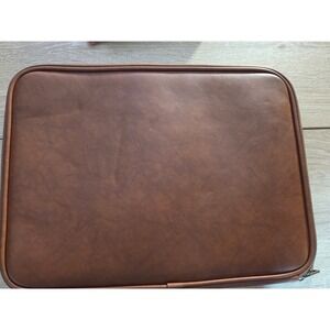 Cognac Brown Faux Leather Laptop Sleeve Case with Organizer Pockets and Zipper